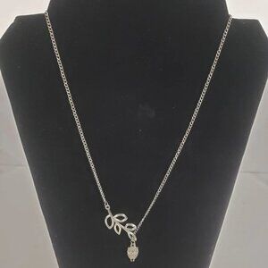Womans Simple Little OwlLeafy branch Lariat Silver  Toned Necklace